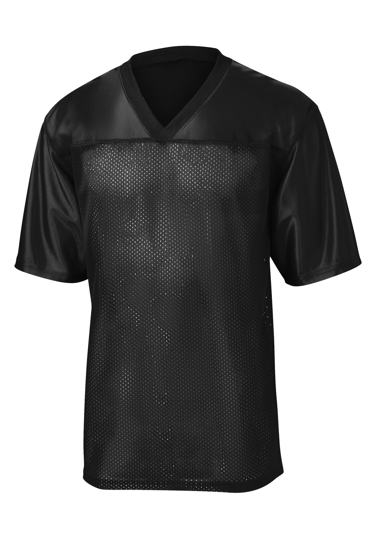 Black Sport-Tek PosiCharge Replica Jersey by Print-View, front view showing athletic fit and team logo design.
