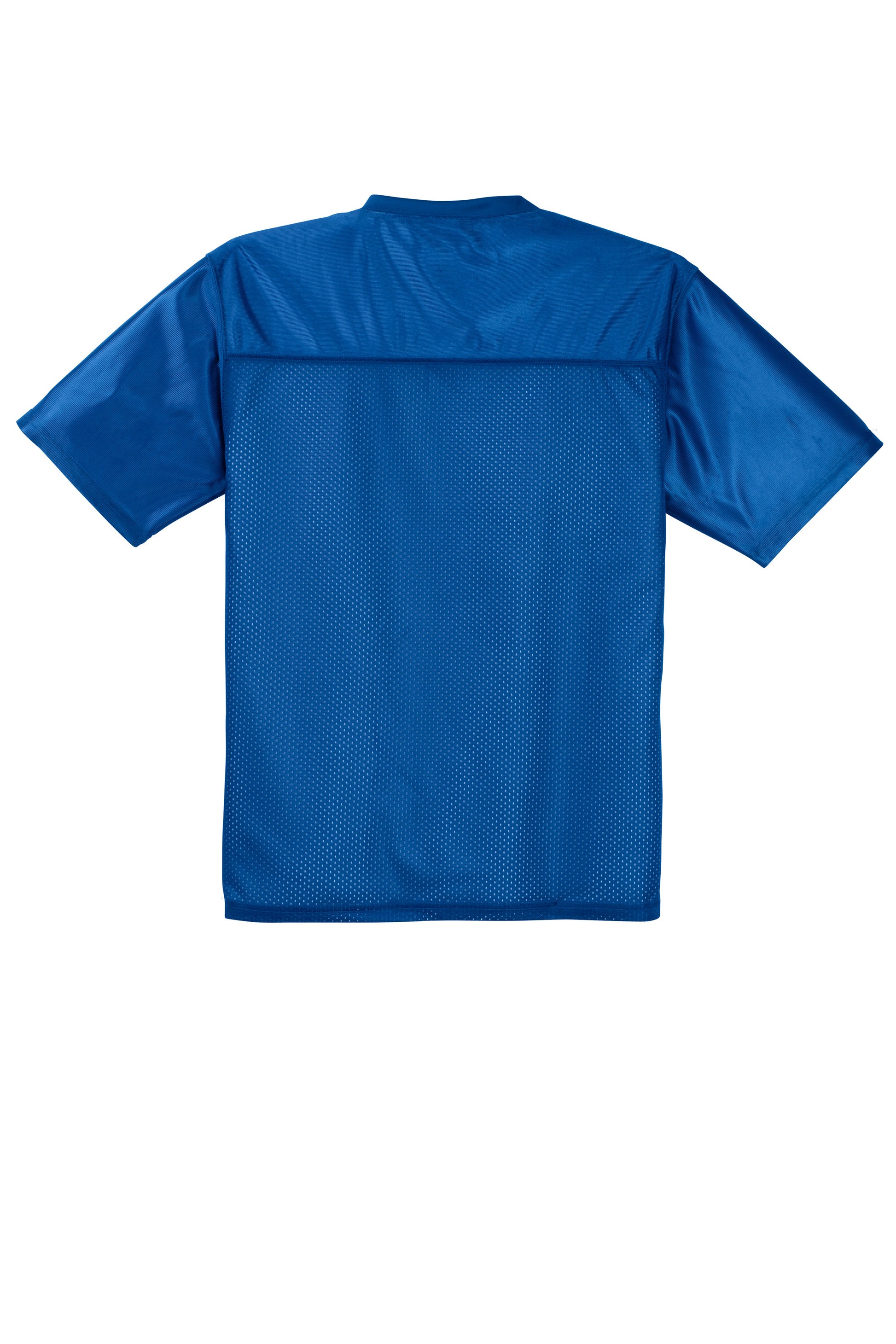 Royal blue Sport-Tek PosiCharge Replica Jersey with flat back design, branded by Print-View, showcasing athletic sportswear style.