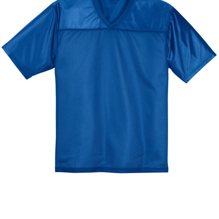Sport-Tek PosiCharge Replica Jersey front view — Trueroyal tone with color-locking PosiCharge fabric, custom logo ready.