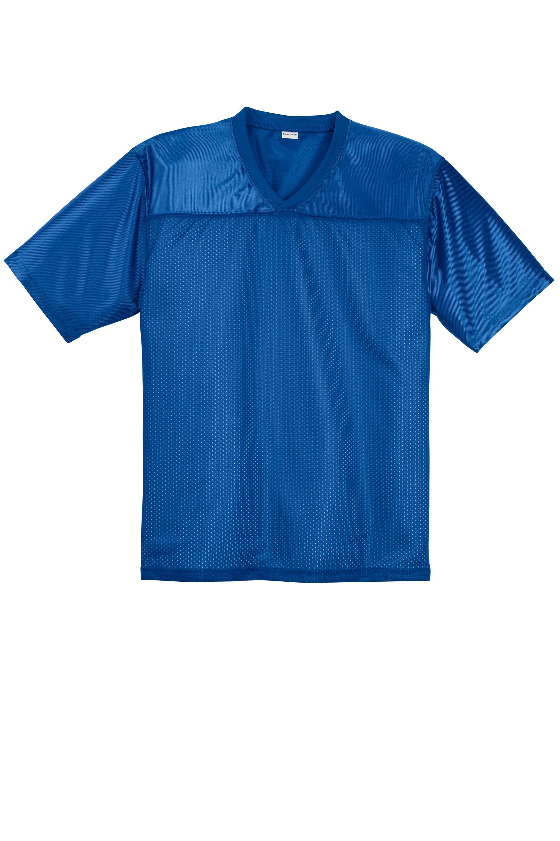 Royal blue Sport-Tek PosiCharge Replica Jersey with front view, featuring team logo and breathable athletic fabric.