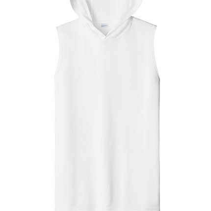 ustom Sport-Tek Competitor Sleeveless Hoodie – White – front view with customizable blank surface”