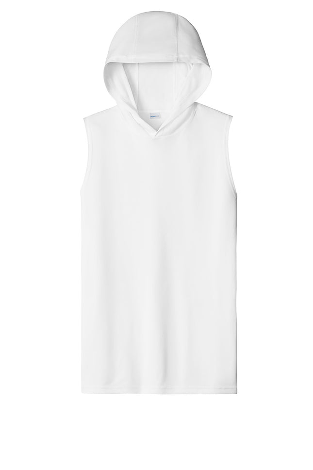 ustom Sport-Tek Competitor Sleeveless Hoodie – White – front view with customizable blank surface”