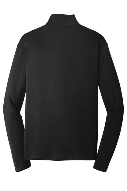 Black Sport-Tek PosiCharge Competitor 1/4-zip pullover shown from the back, featuring a smooth flat-back fabric and athletic fit.