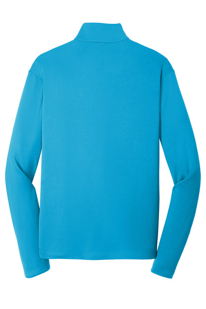 Atomic blue Sport-Tek PosiCharge Competitor 1/4-zip pullover with flat back design, ideal for sports and activewear.