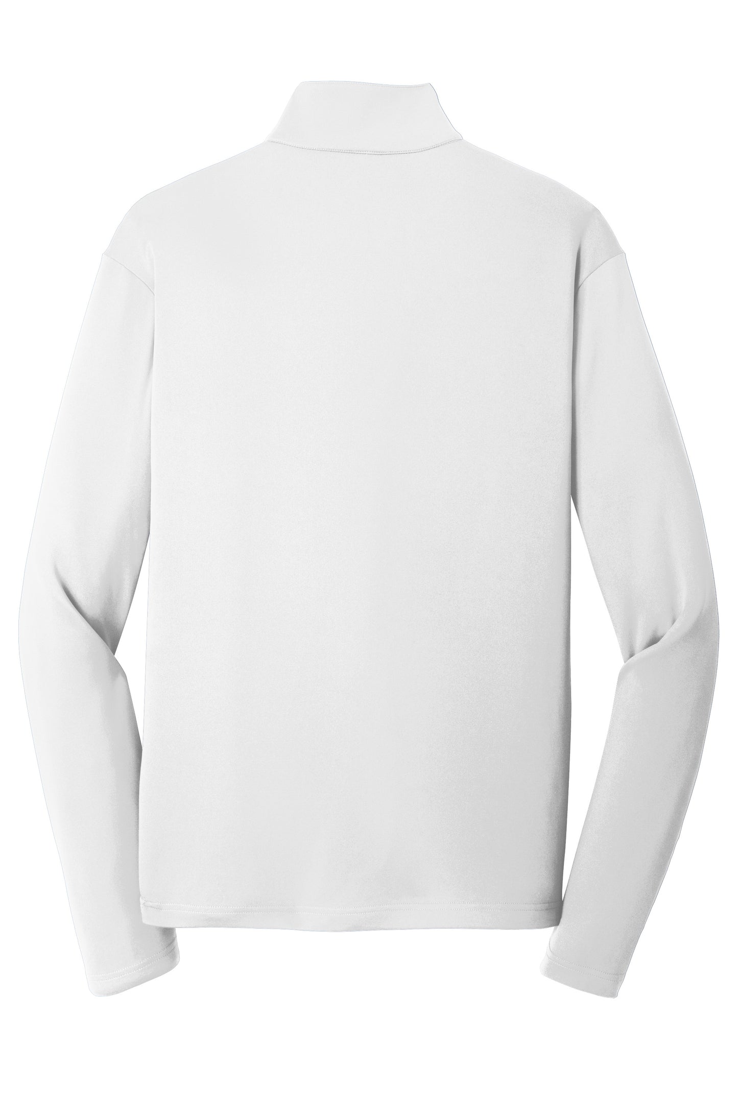 White Sport-Tek PosiCharge Competitor 1/4-Zip Pullover with flat back design, ideal for sports and activewear.