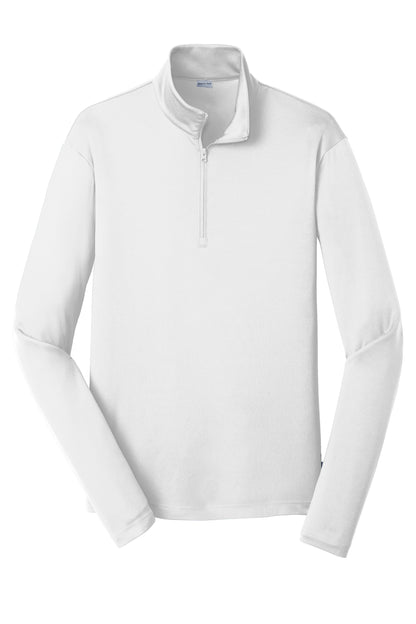 White Sport-Tek® PosiCharge® Competitor™ 1/4-Zip pullover with flat front, ideal for sports and activewear.