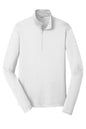 White Sport-Tek® PosiCharge® Competitor™ 1/4-Zip pullover with flat front, ideal for sports and activewear.