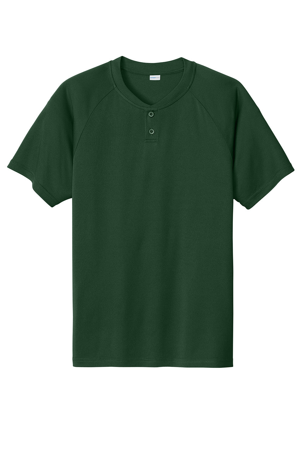 Forest green Sport-Tek® PosiCharge® Competitor™ 2-Button Henley T-shirt with flat front and short sleeves.