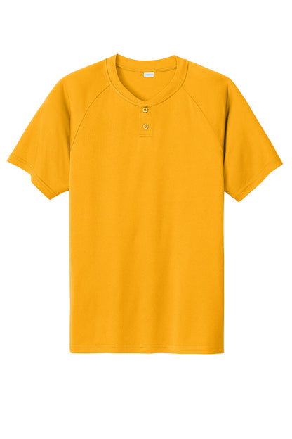 Gold Sport-Tek PosiCharge Competitor 2-Button Henley T-shirt with flat front design, made by Print-View.