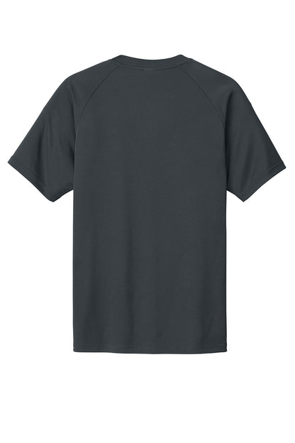 Sport-Tek PosiCharge Competitor 2-Button Henley T-shirt in iron gray with flat back design, branded by Print-View.