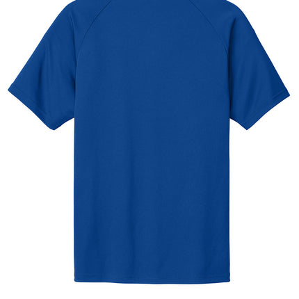 Sport-Tek PosiCharge Competitor Henley back view — blue back for printing or embroidery of numbers.