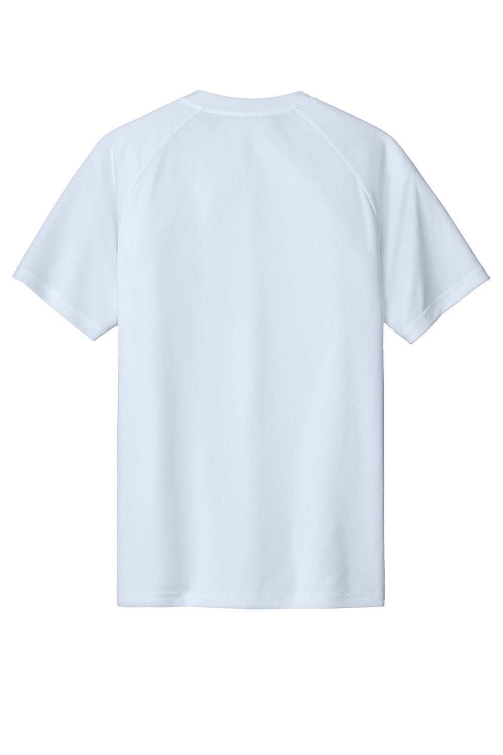 White Sport-Tek PosiCharge Competitor 2-Button Henley T-shirt with flat back, featuring short sleeves and sleek design.