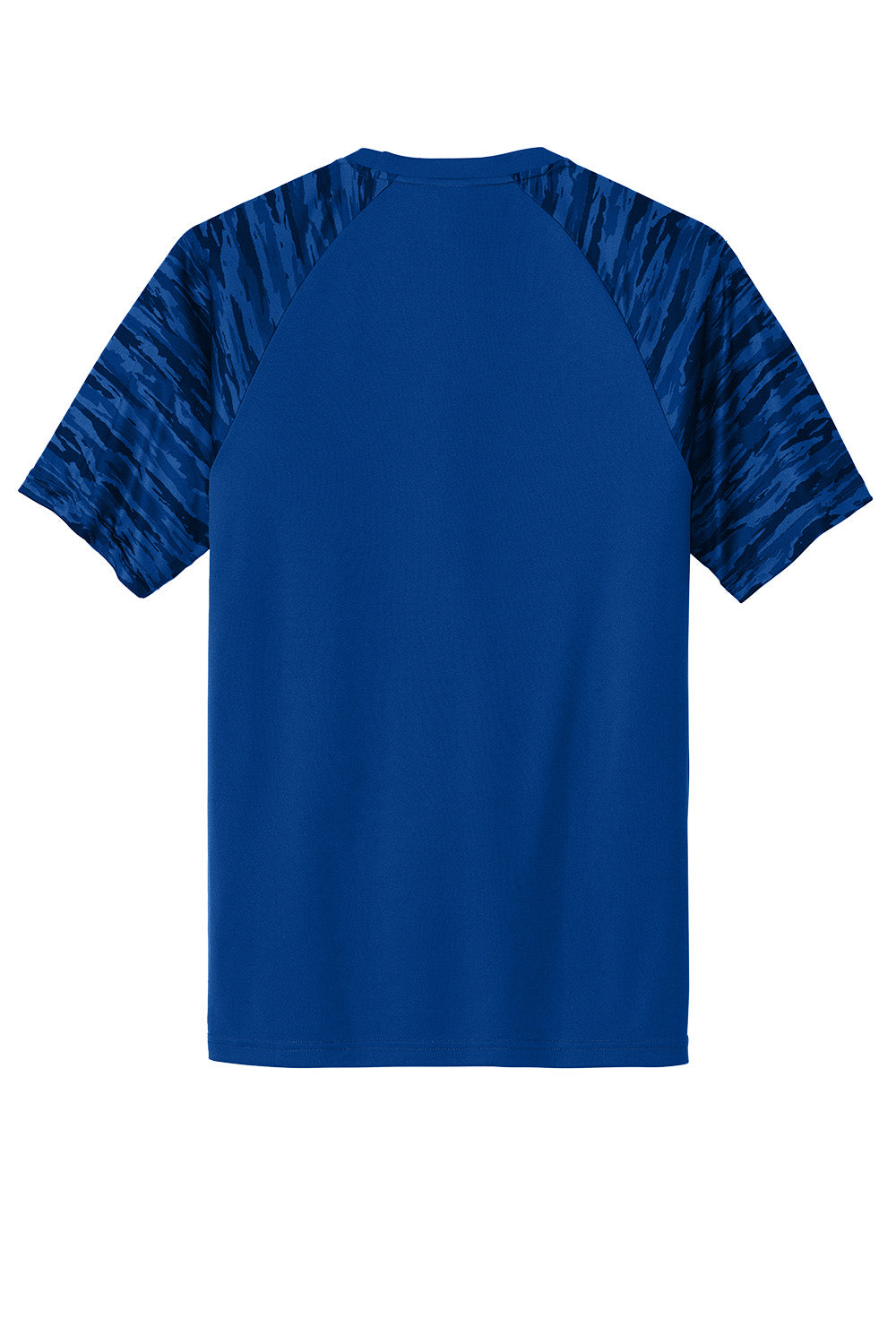Sport-Tek Drift Camo Colorblock Tee in true royal color, featuring a modern camo design and colorblock details on the back.