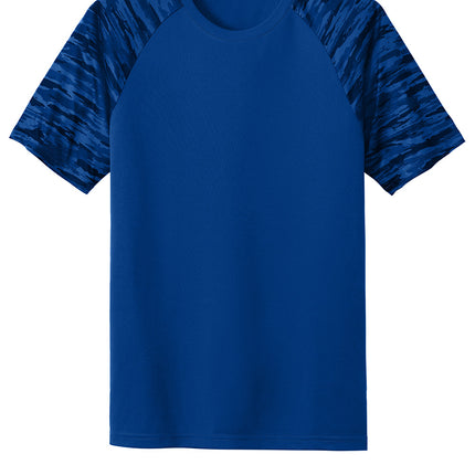 Sport-Tek Drift Camo Colorblock Tee in Navy/Blue – lightweight athletic front design