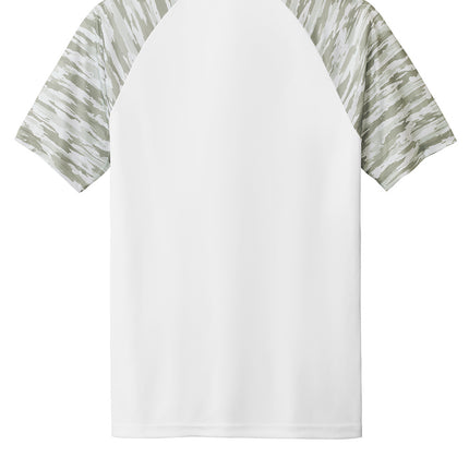  Sport-Tek Drift Camo Colorblock Tee in White/Gray – soft durable performance back design

