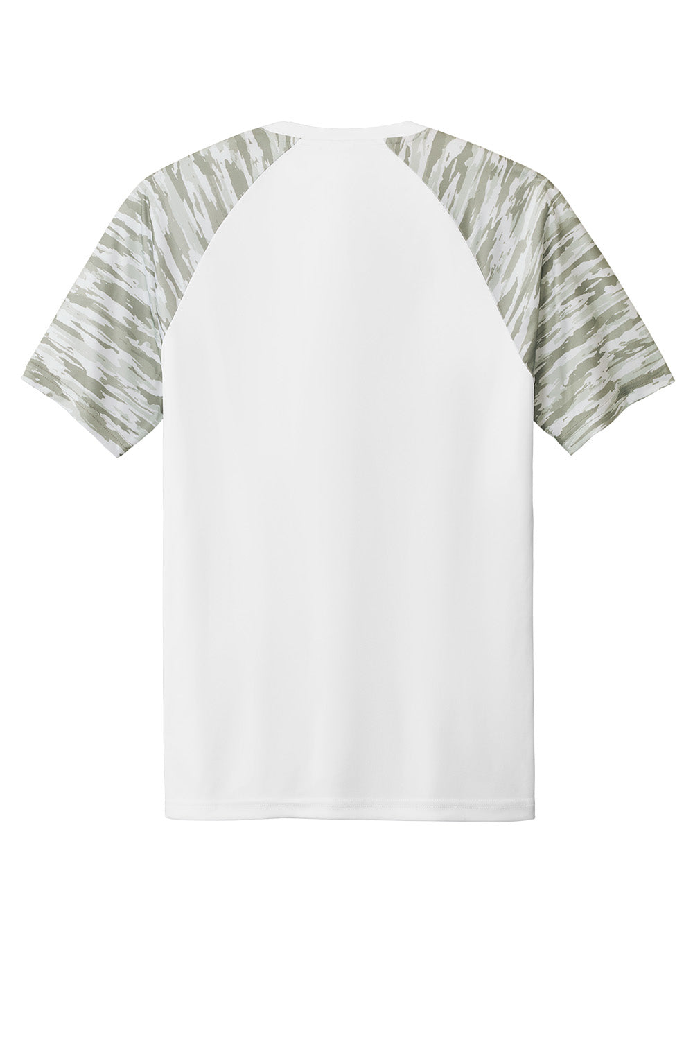 White Sport-Tek Drift Camo Colorblock Tee by Print-View, showing the back view with camo colorblock design and logo print.
