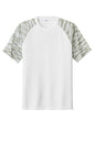 White Sport-Tek Drift Camo Colorblock Tee by Print-View with front view showing colorblock design and lightweight fabric.