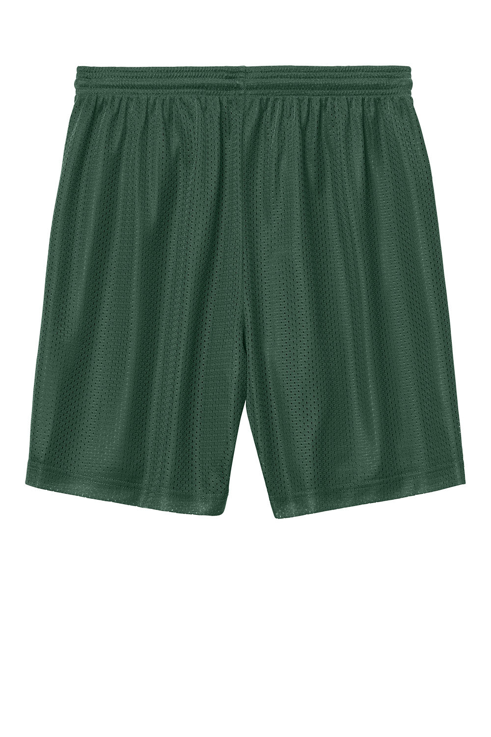 Forest green Sport-Tek PosiCharge Mesh 7-inch shorts with flat back, designed for athletic comfort and breathability.