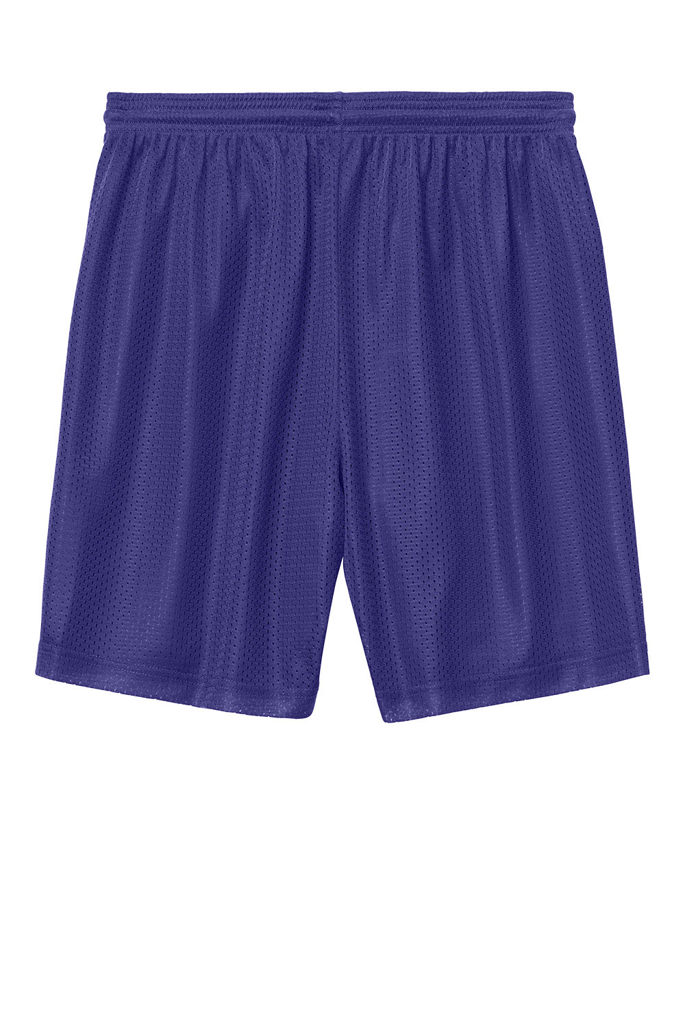 Purple Sport-Tek PosiCharge Mesh 7-inch shorts with flat back and athletic fit, ideal for workout and active wear.