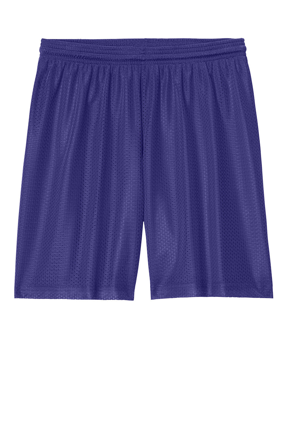 Purple Sport-Tek® PosiCharge® Mesh 7-inch shorts by Print-View, flat front view showing breathable athletic design.