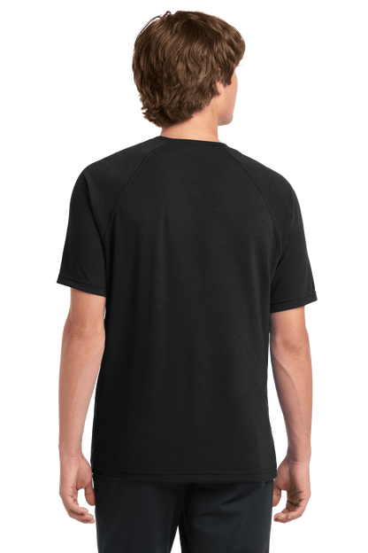Black Sport-Tek Ultimate Performance T-shirt (ST700) shown from the back, highlighting its athletic fit and moisture-wicking fabric.
