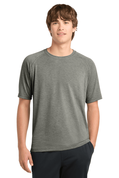 Sport-Tek Ultimate Performance T-shirt in heather grey, front view, showcasing breathable, athletic fit performance apparel.