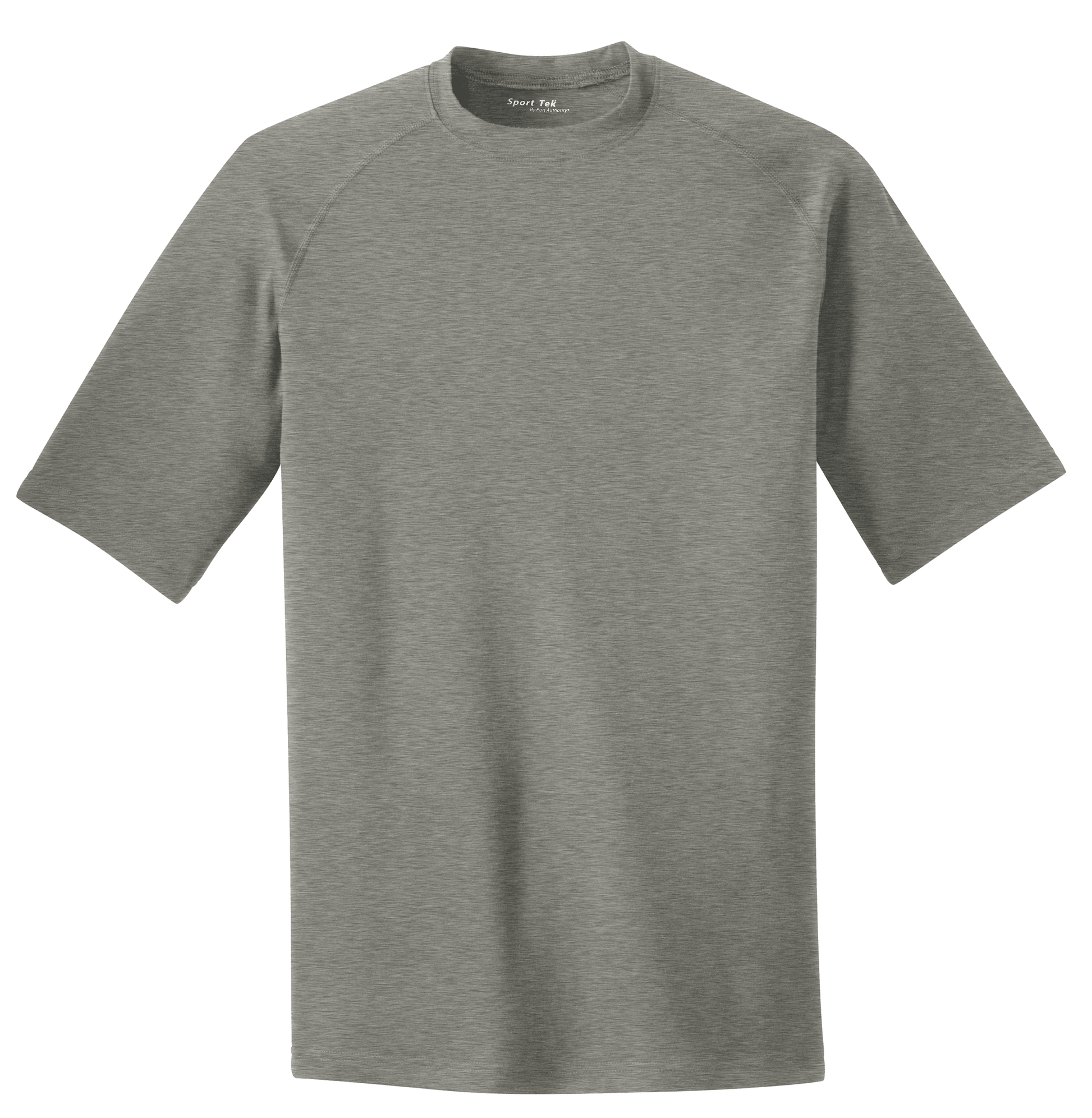 Sport-Tek Ultimate Performance T-shirt in heathered grey, flat front view, showcasing breathable, athletic performance fabric.