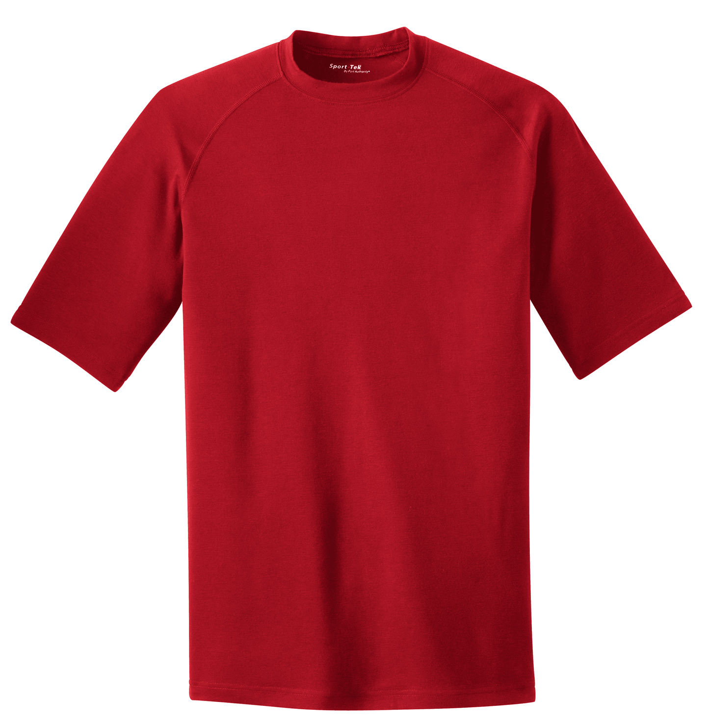 Sport-Tek Ultimate Performance T-shirt in true red, featuring a flat front design and athletic fit for active wear.