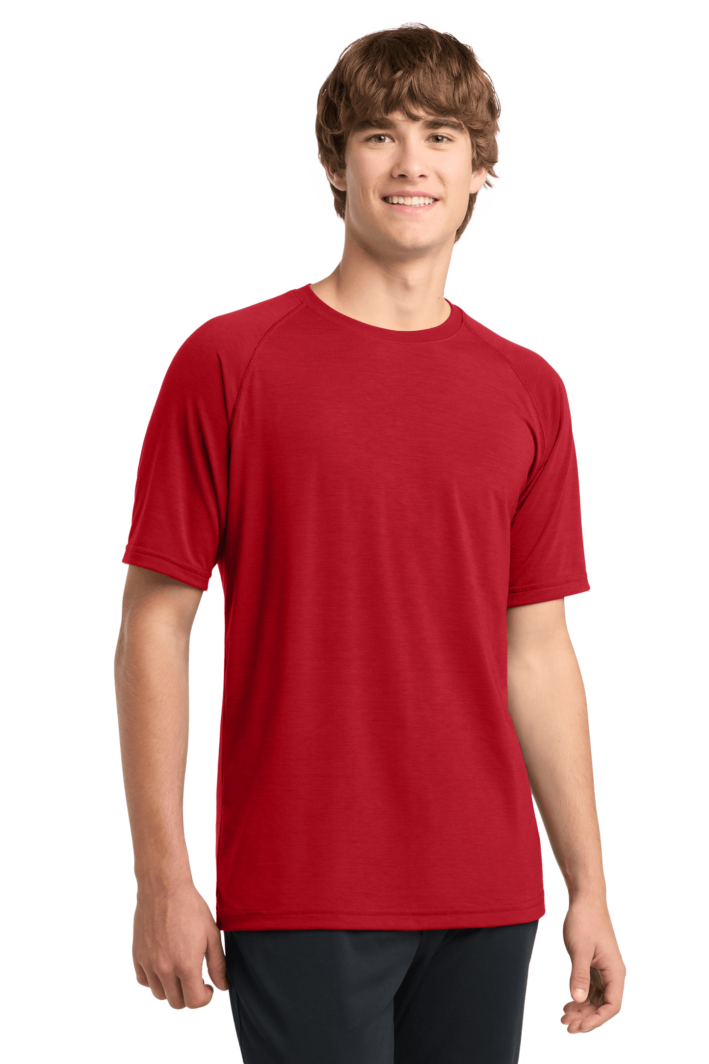Sport-Tek Ultimate Performance T-shirt in true red, front view showing breathable fabric and athletic fit.