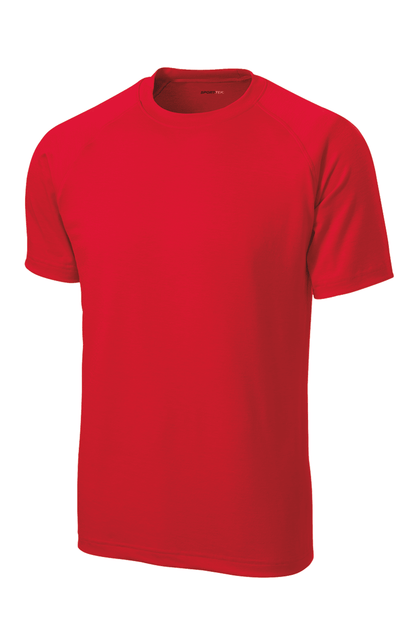 Sport-Tek Ultimate Performance T-shirt in true red, lightweight performance fabric, shown on a mannequin.