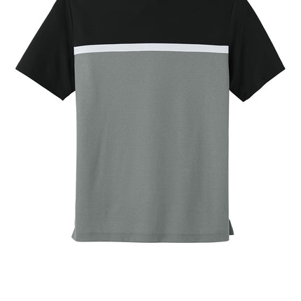 Sport-Tek UV Micropique Colorblock Polo in black and gray back view"