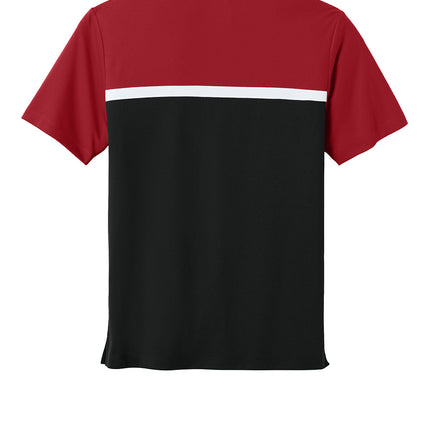 "Sport-Tek UV Micropique Colorblock Polo in red and black back view"
