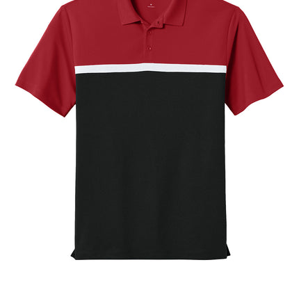 Sport-Tek UV Micropique Colorblock Polo in red and black front view"