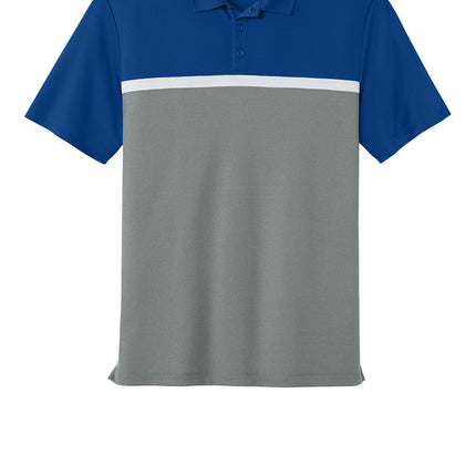 Sport-Tek UV Micropique Colorblock Polo in royal blue and grey front view"