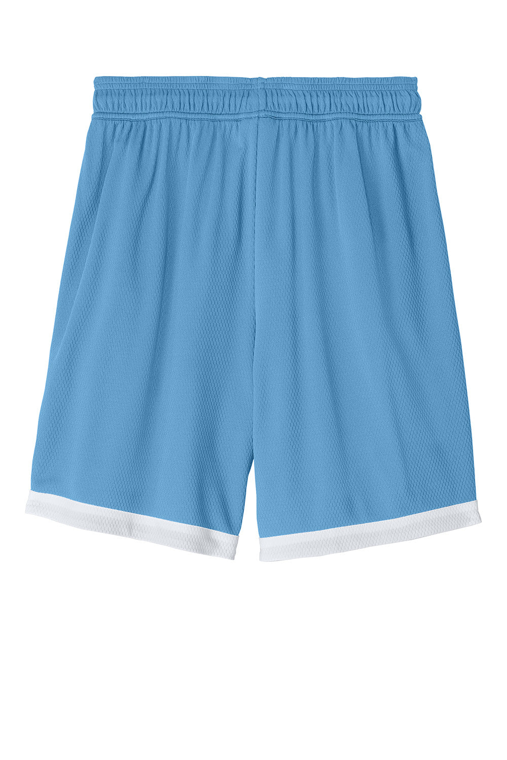 Carolina blue and white Sport-Tek Rival basketball shorts with 7-inch inseam, flat back design, by Print-View.