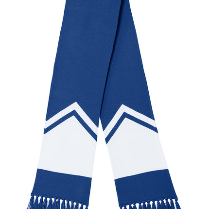 Sport-Tek Gameday scarf in true royal and white, lightweight fabric with flat front design, ideal for showing team spirit