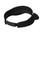 Black and white Sport-Tek Dry Zone colorblock visor with a flat back, designed for sports and outdoor activities.