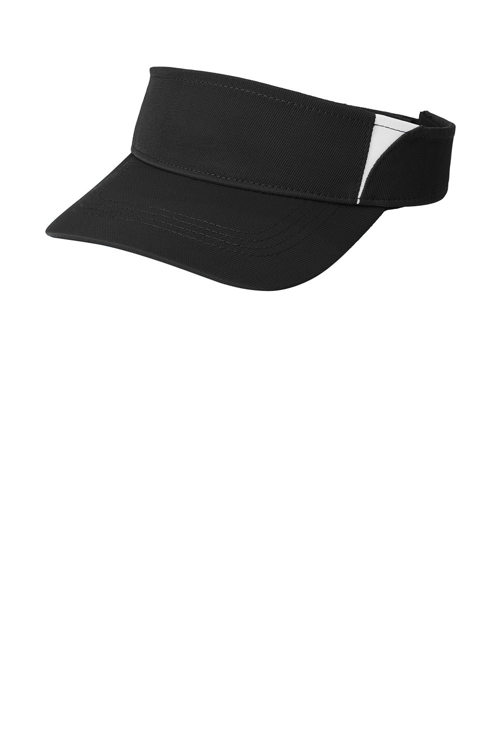 Black and white Sport-Tek Dry Zone colorblock visor with flat brim, designed for sports and outdoor activities.