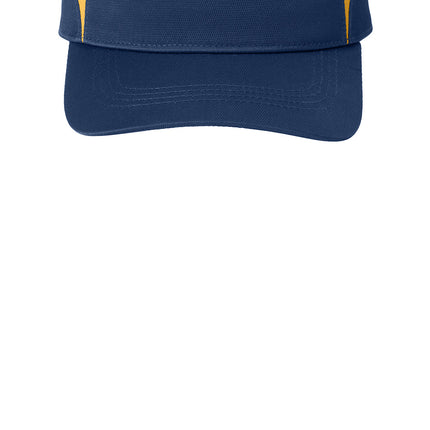 Navy visor with yellow accents 