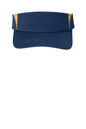 Sport-Tek Dry Zone colorblock visor in true navy with gold accents, front view, lightweight and sports-ready headwear.