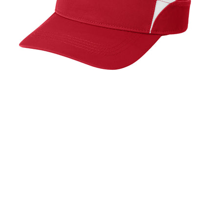 Red visor cap front view