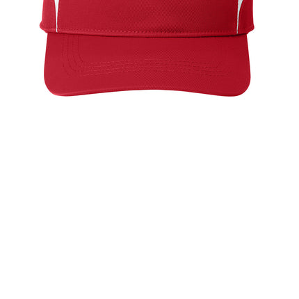 Red visor with white accents 