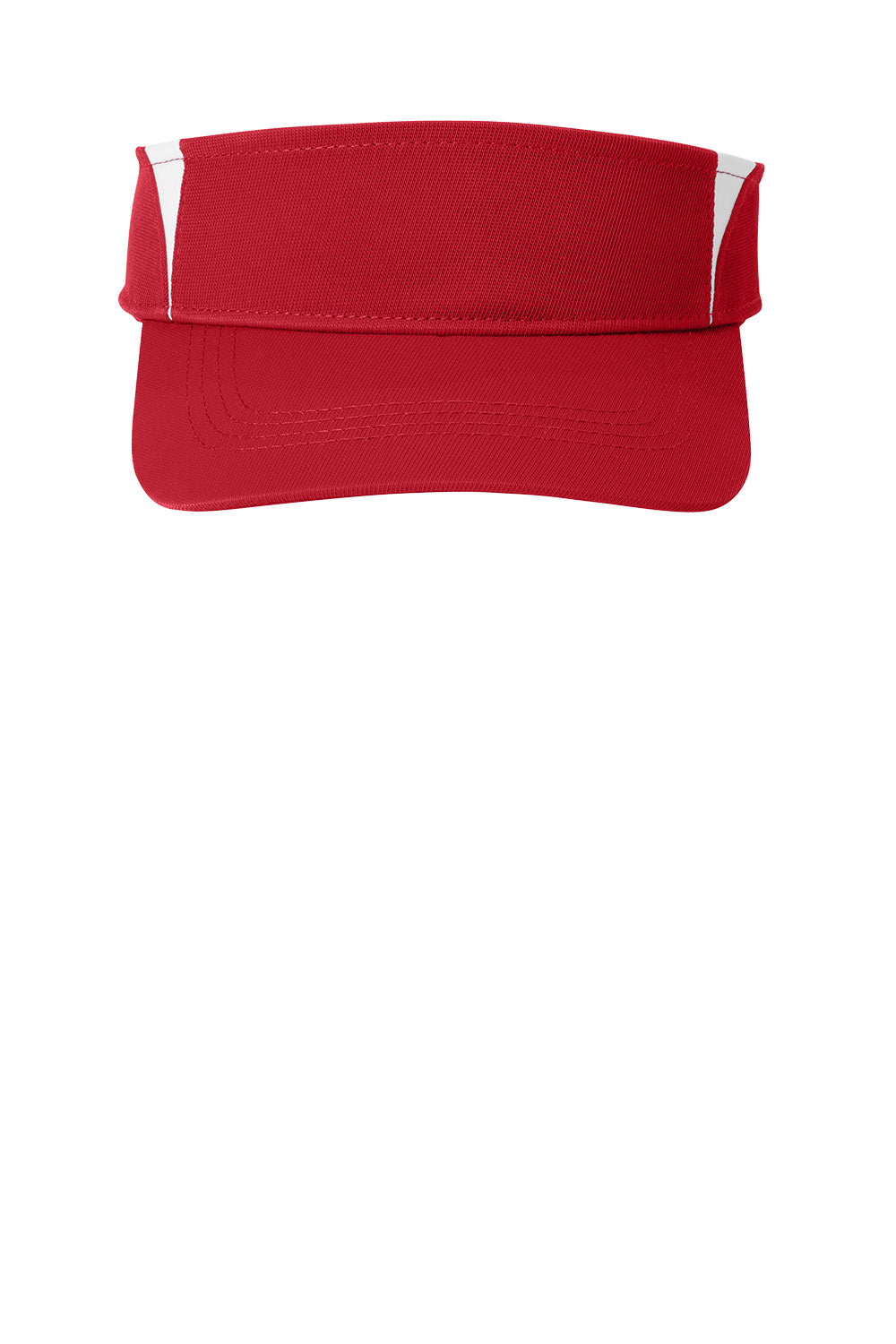 Sport-Tek Dry Zone colorblock visor in true red and white with a flat brim, designed for sporty sun protection and style.