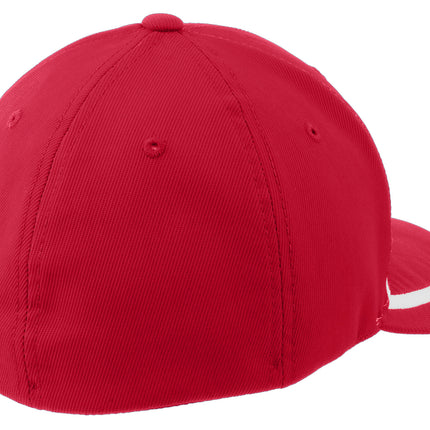 Sport-Tek Flexfit performance colorblock cap in red and white with a structured back view.