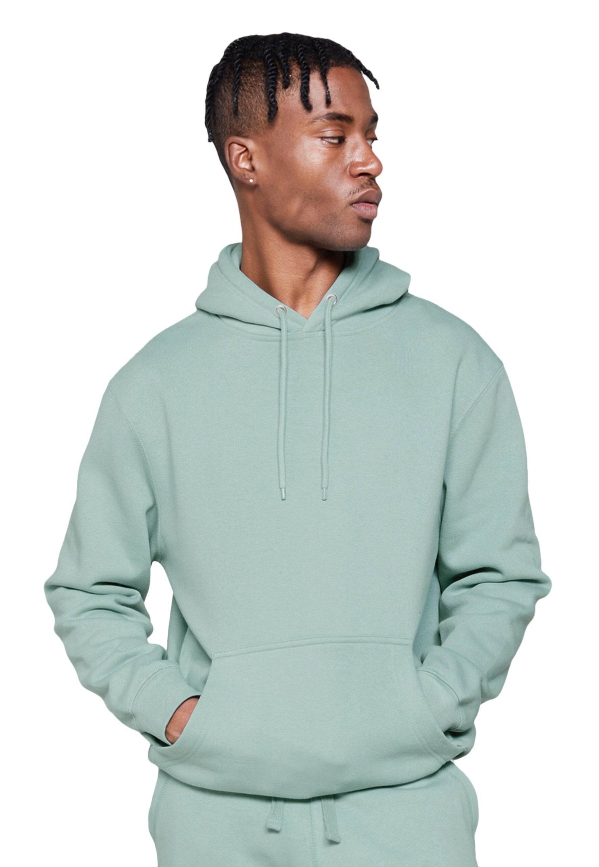 Seafoam green Lane 7 unisex plain premium hoodie with a front print view, showcasing the soft fabric and relaxed fit.
