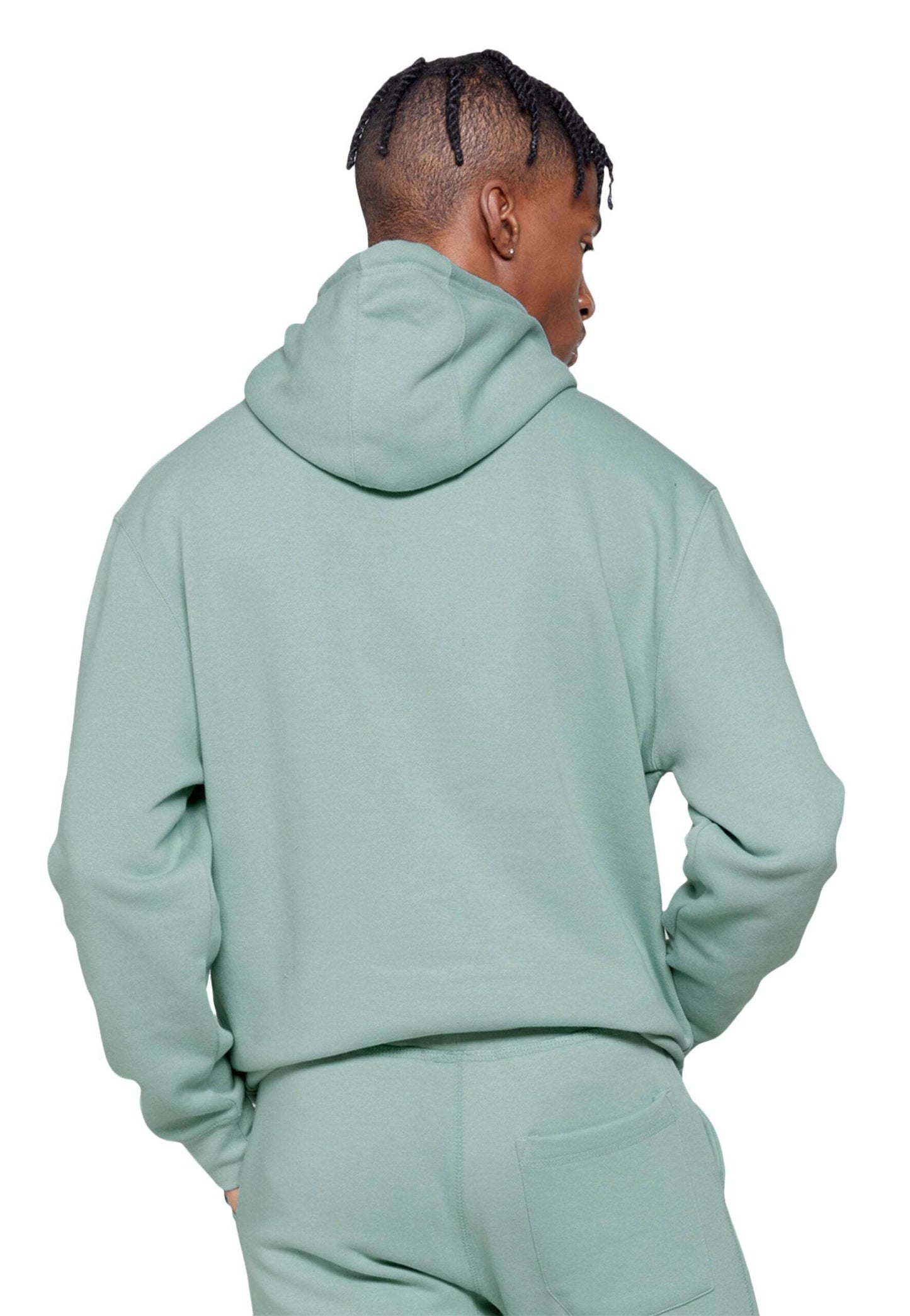 Seafoam green Lane 7 unisex plain pullover hoodie with a front print view, showcasing a comfortable casual hoodie design.