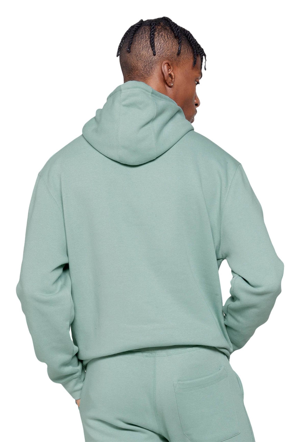 Seafoam green Lane 7 unisex plain pullover hoodie with a front print view, showcasing a comfortable casual hoodie design.