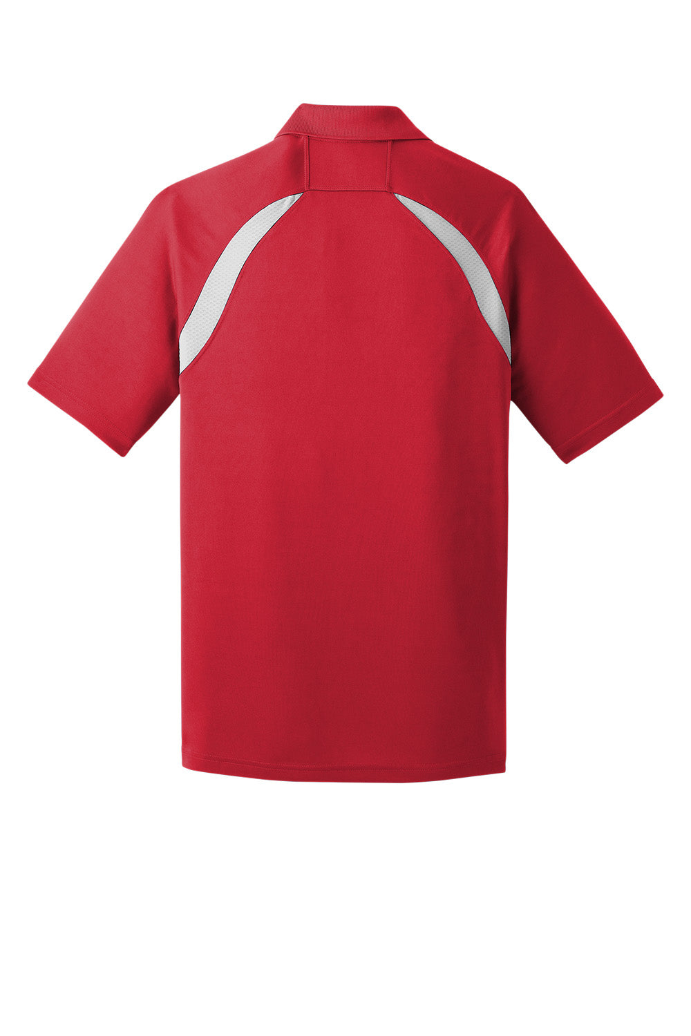 Men's Custom Dry Zone Colorblock Raglan Polo in true red and white, featuring a flat back design by Print-View.