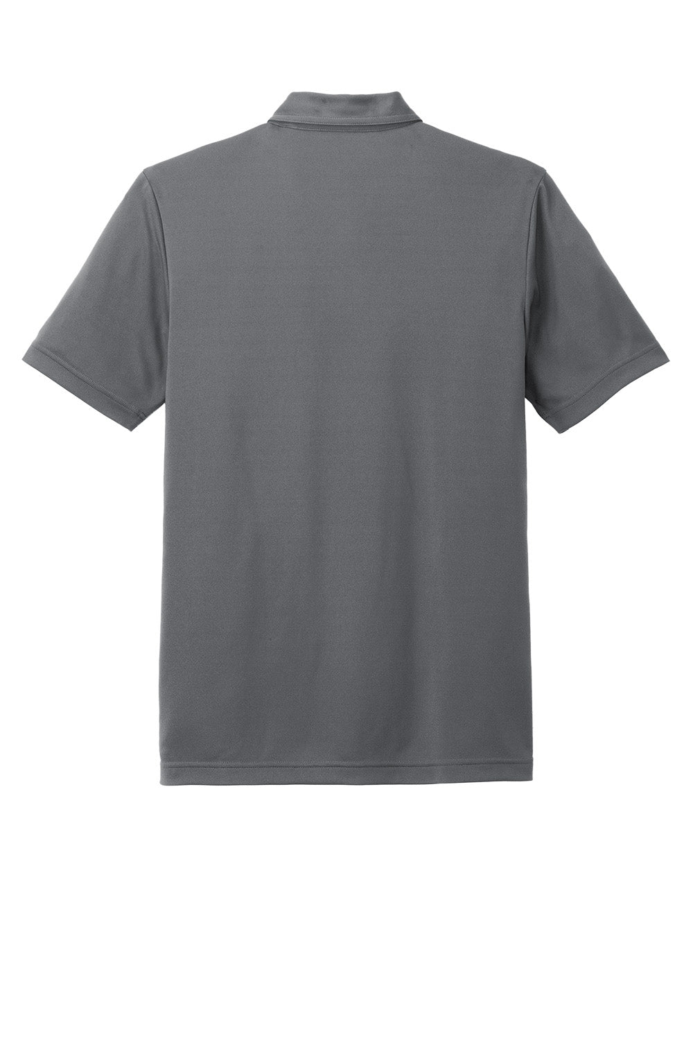 Dark grey TravisMathew Coto Chest Stripe Polo shirt with a front chest stripe design, shown flat back view.