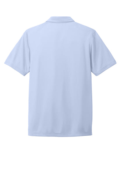 TravisMathew Coto Chest Stripe Polo in Kentucky Blue Heather, front view showing chest stripe and classic fit.